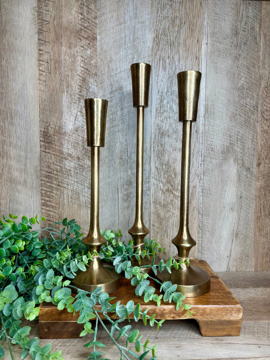 S/3 GOLD FINISH CANDLE PILLARS