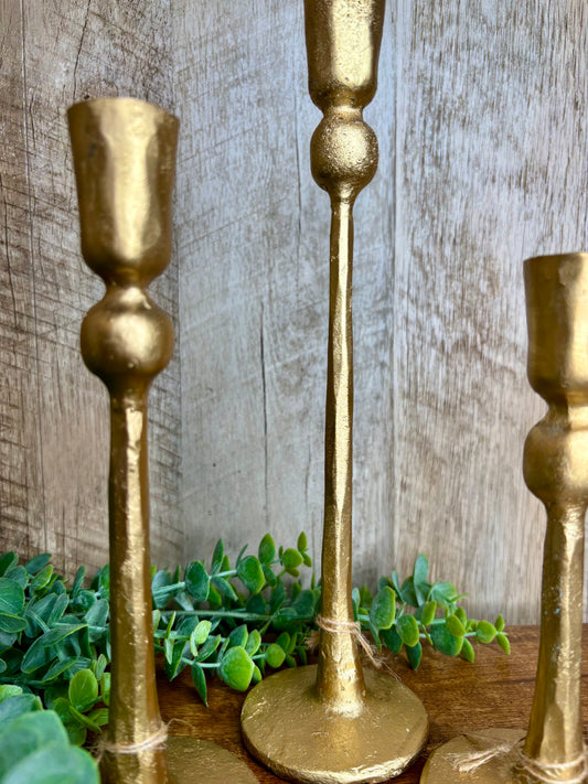 S/3 GOLD IRON BALL CANDLE STANDS