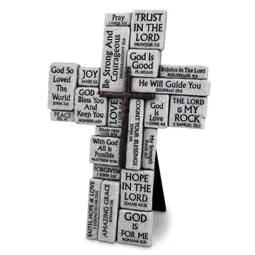 Tabletop Cross Stacked Stones Gray