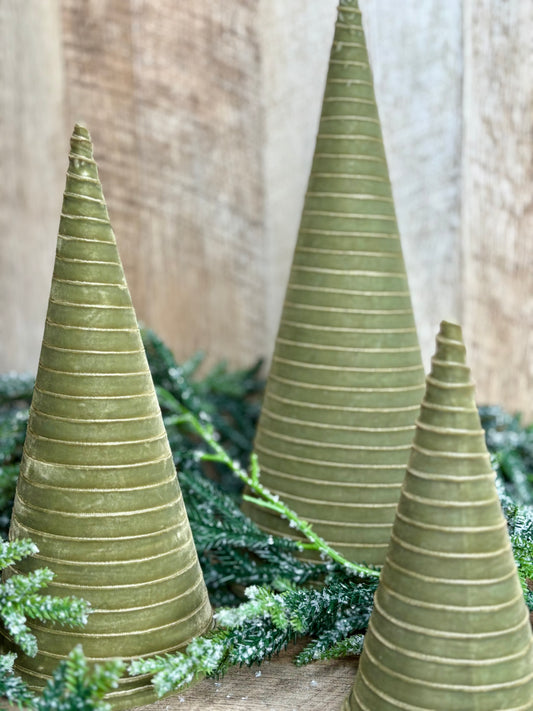 S/3 SAGE VELVET CONE TREES