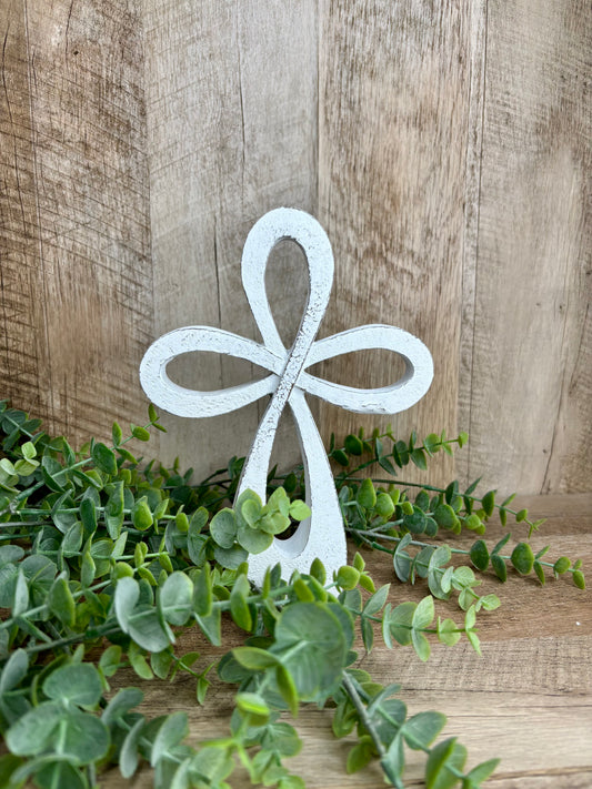 WHITE WASH TABLETOP CROSS
