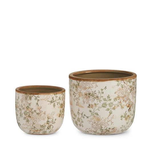 Taupe Floral Cache Pot