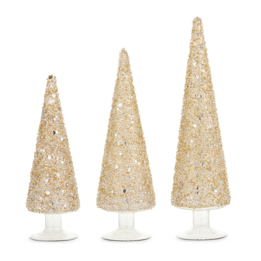 S/3 Gold Glitter Trees