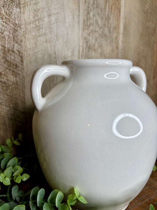 WIDE WHITE HANDLE VASE