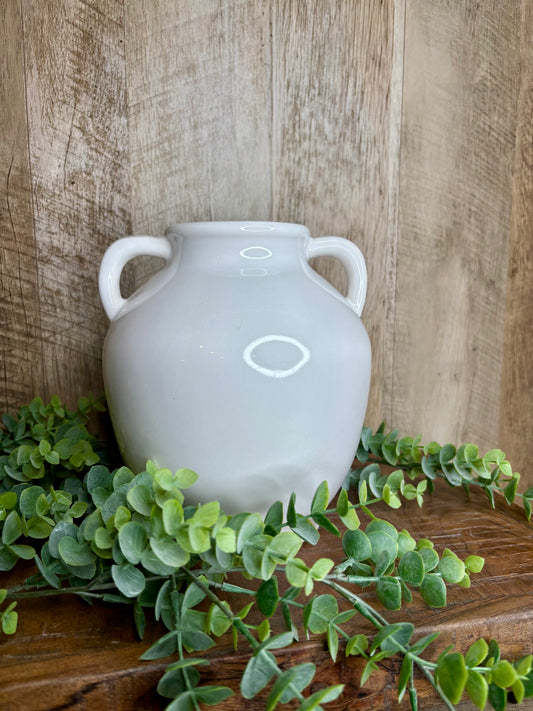 WIDE WHITE HANDLE VASE