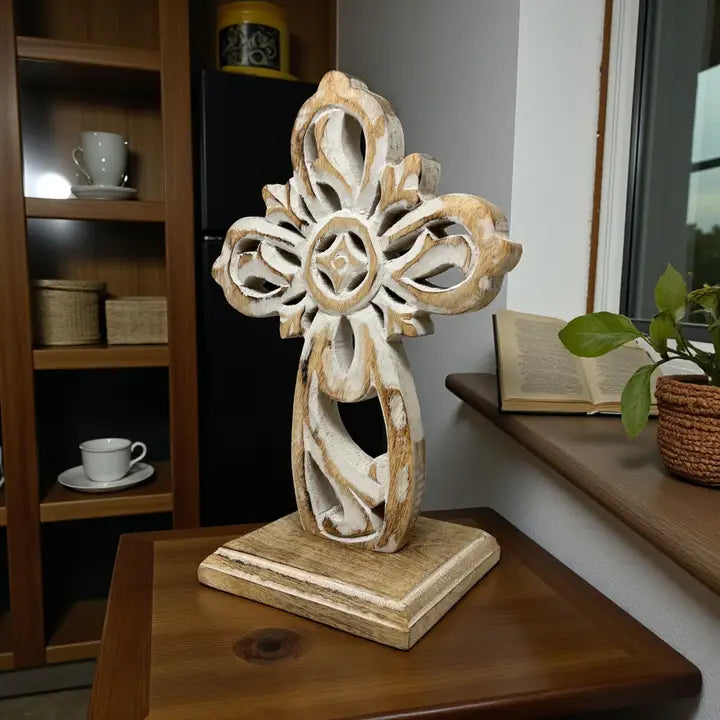 Wood Carved Table Cross