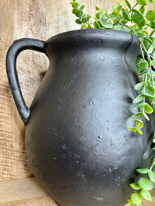 BLACK, 2 HANDLE JUG VASE