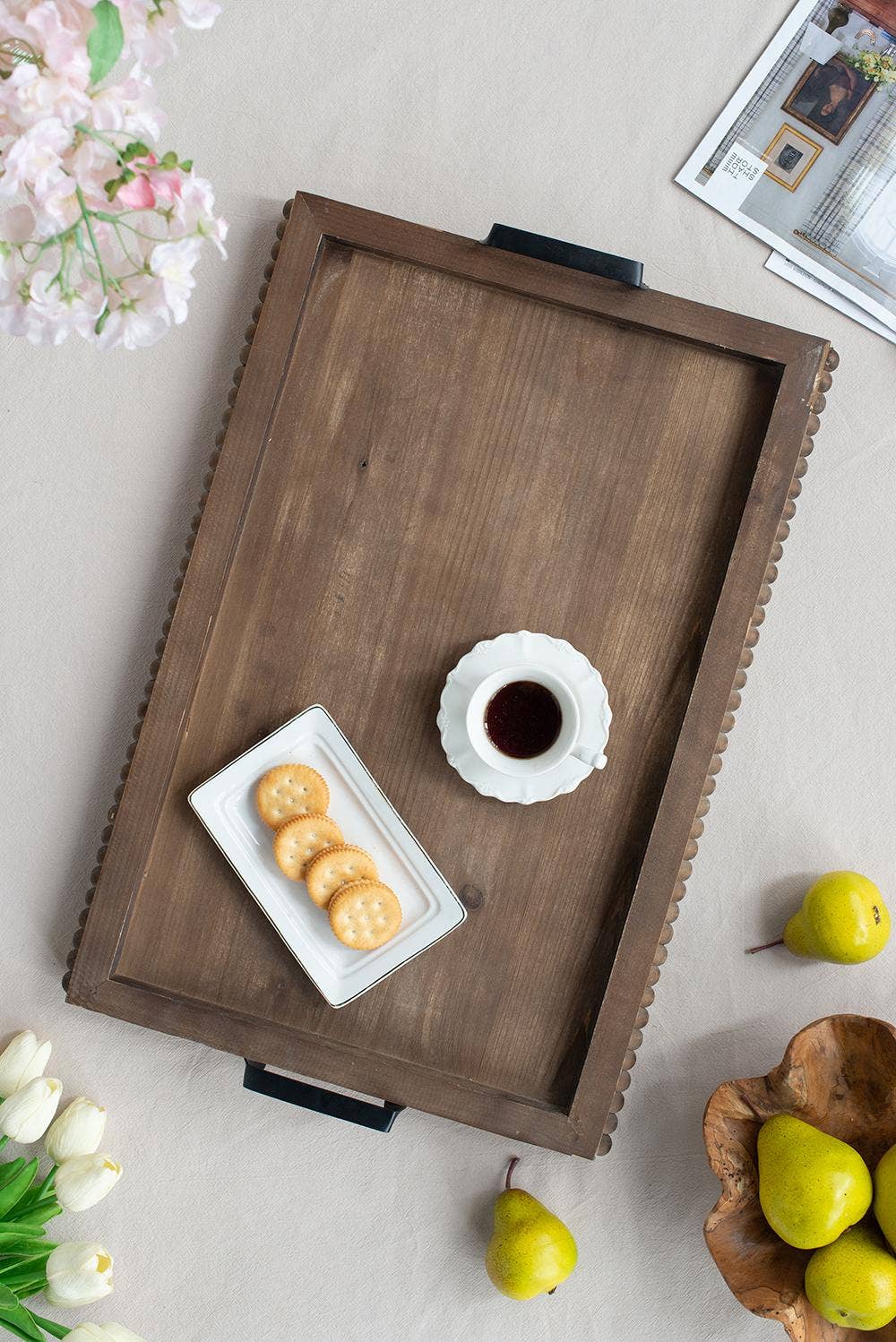 Rustic Beaded Wood Tray