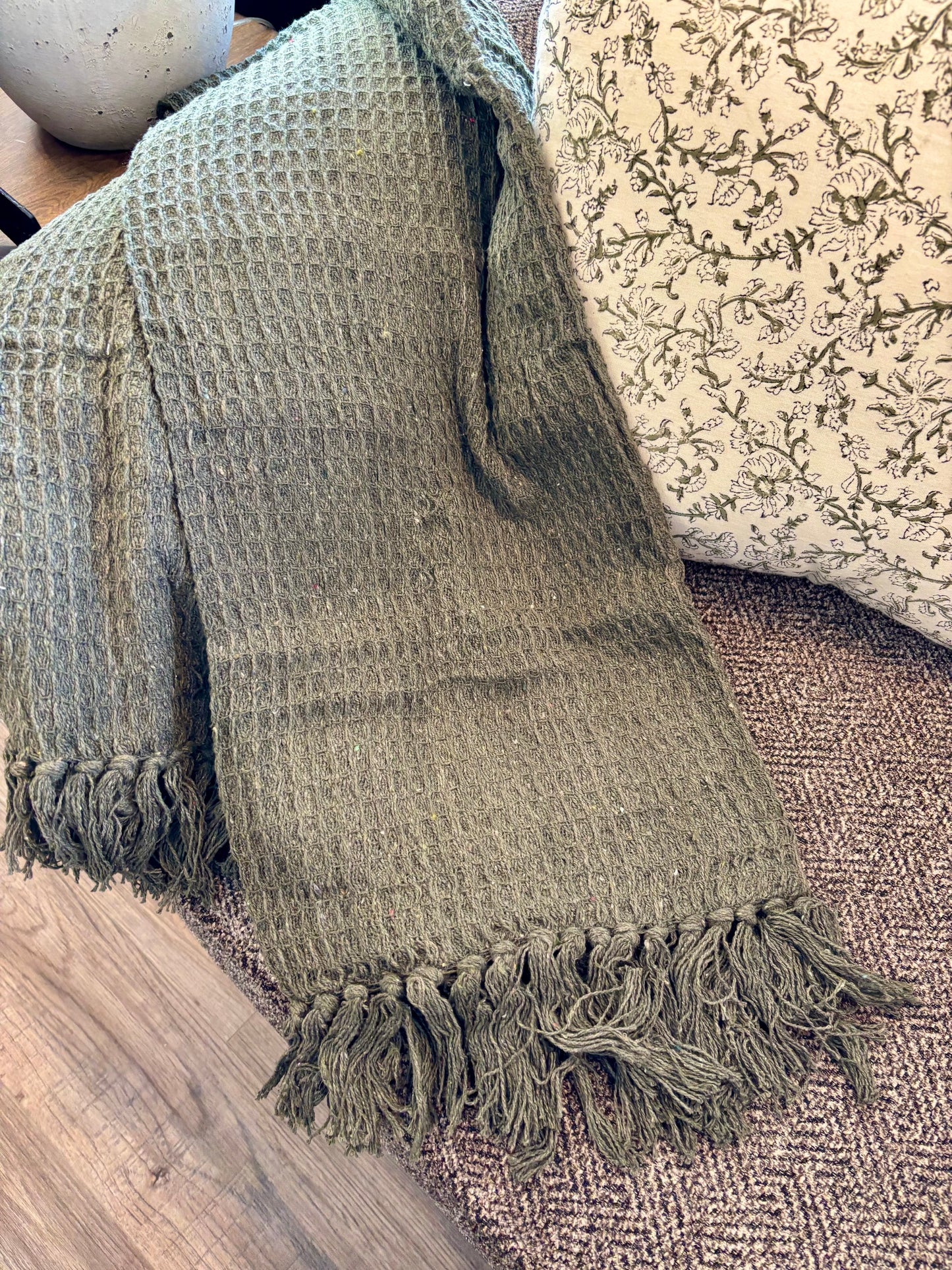 Green Textured Waffled Throw