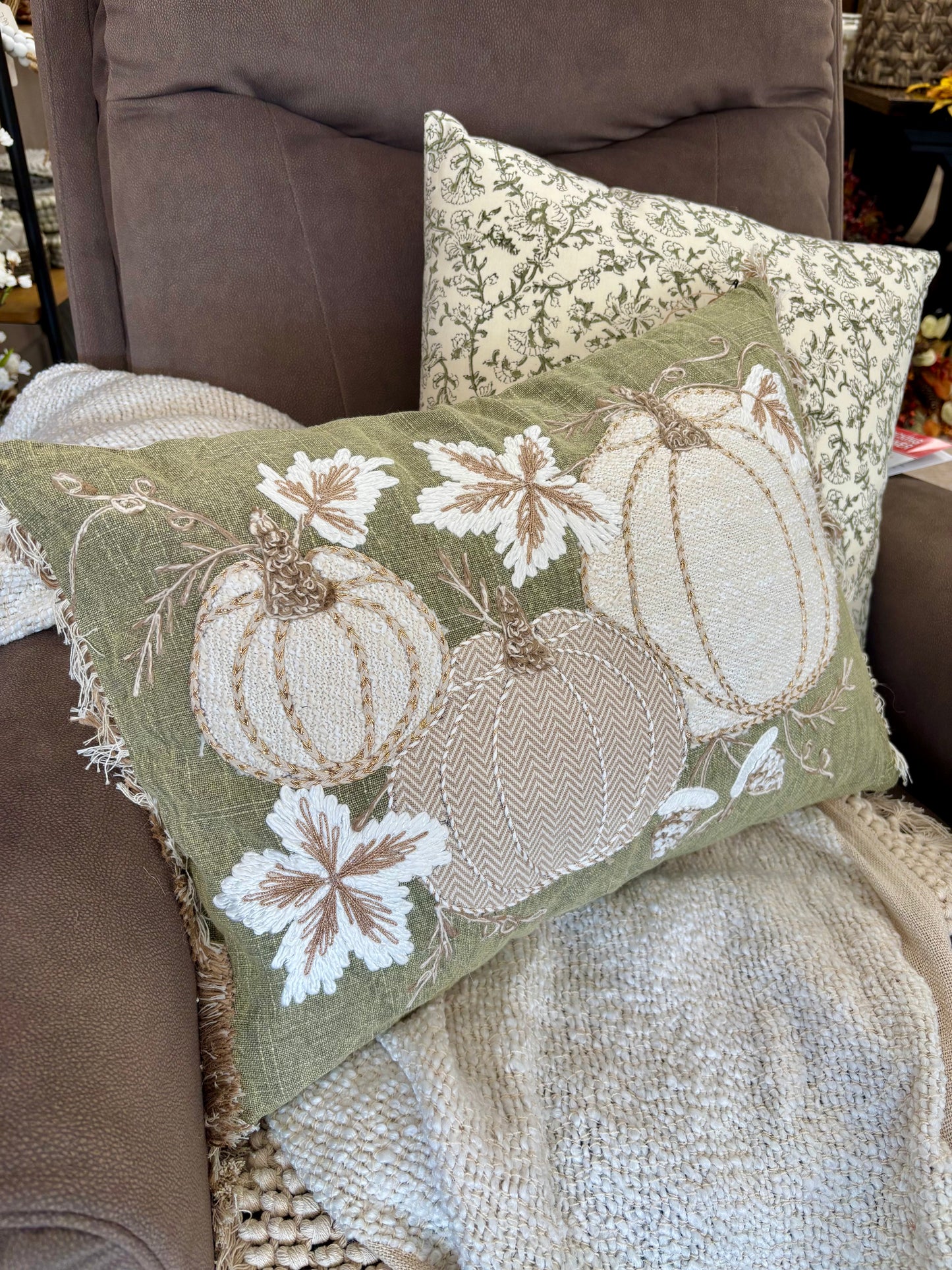 14 X 20 AUTUMN PUMPKINS GREEN PILLOW