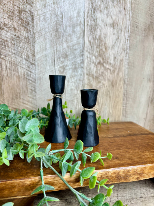 S/2 BLK CANDLE STANDS