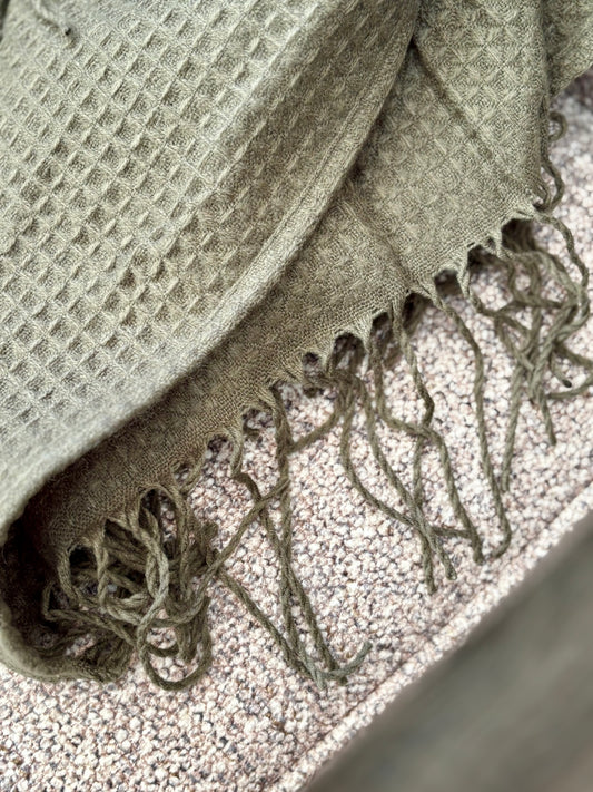 Olive Green Waffle Throw