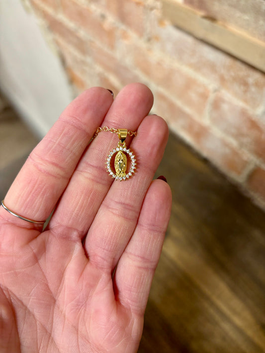 Crystal Virgin Mary Necklace