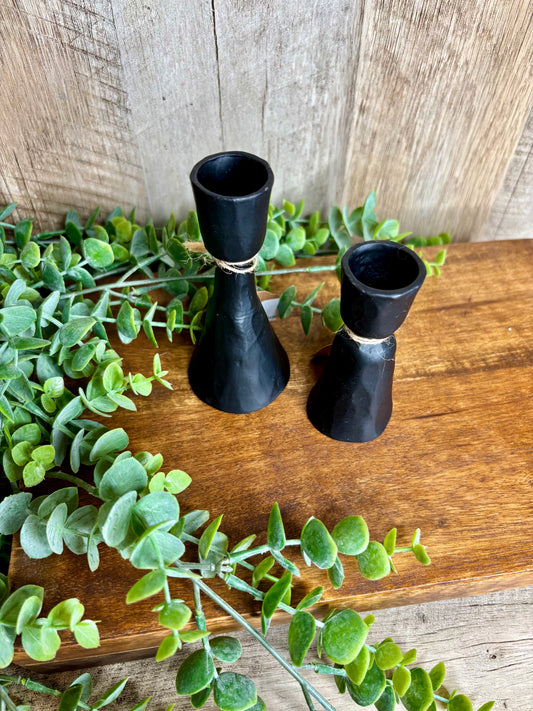 S/2 BLK CANDLE STANDS