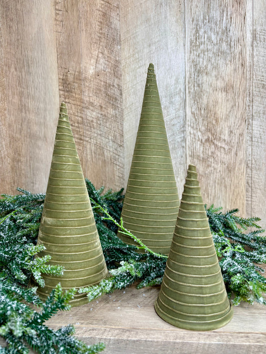 S/3 SAGE VELVET CONE TREES