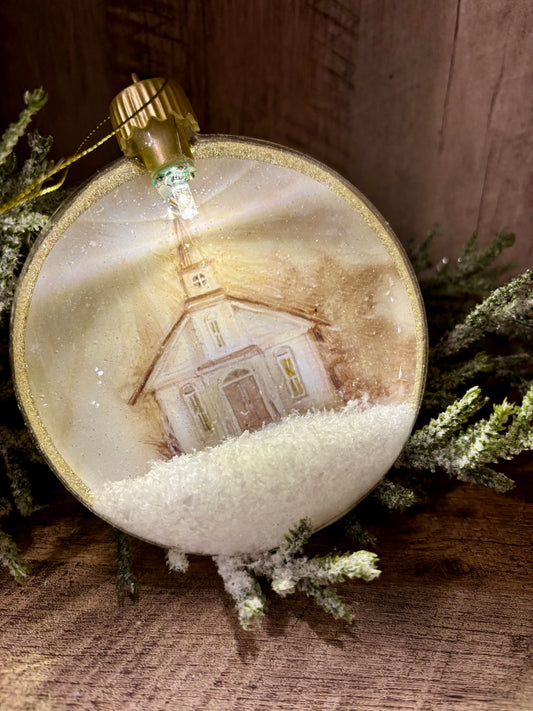 Light Up Church Disk Ornament