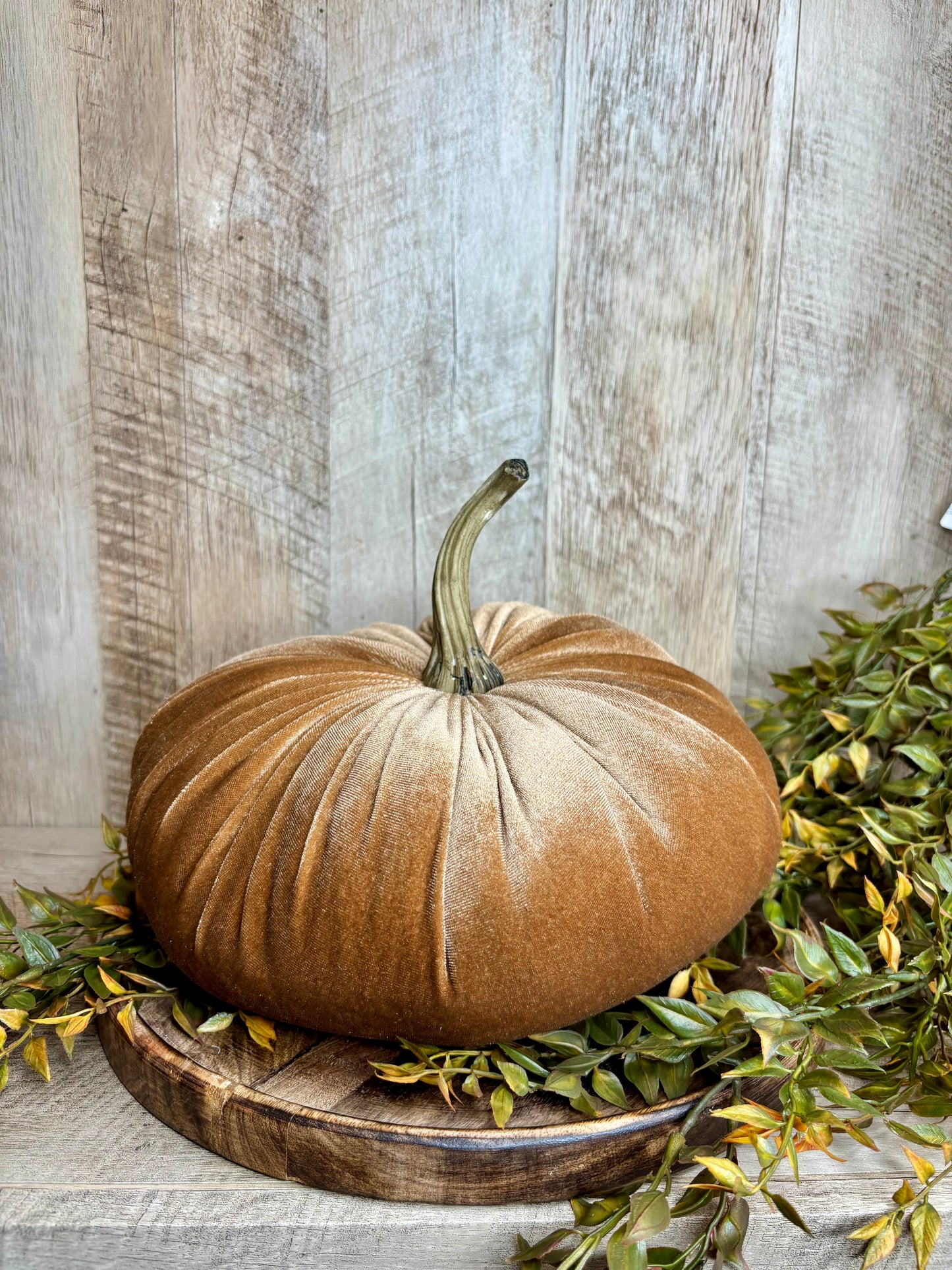 10" Beige Velvet Pumpkin