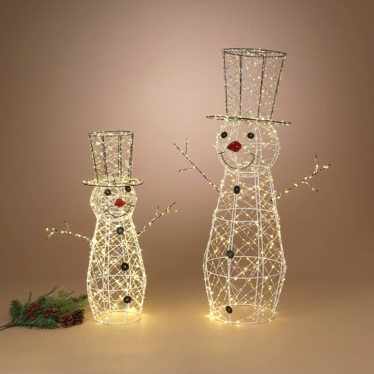 S/2 Lighted Holiday Snowmen