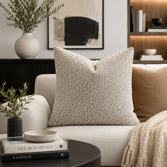Brown Textured Bouclé-Style 18" Throw Pillow