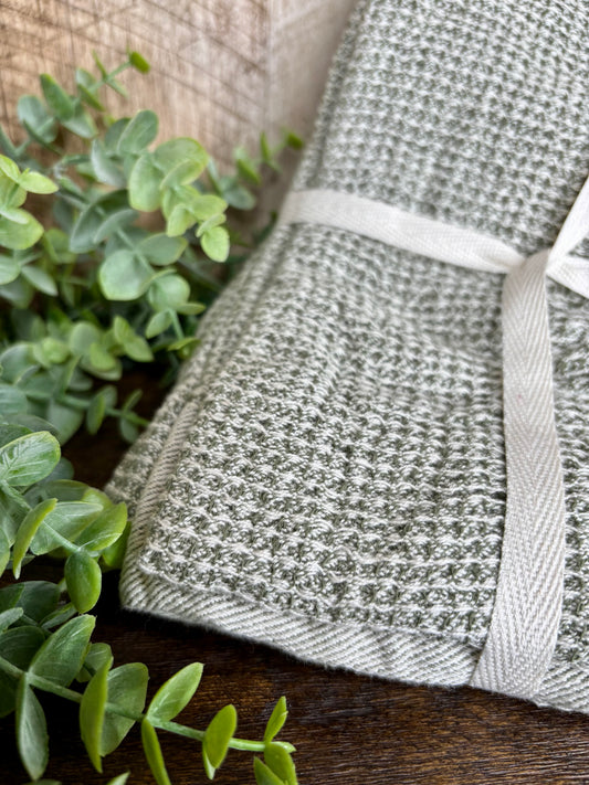 OLIVE WAFFLE TOWELS