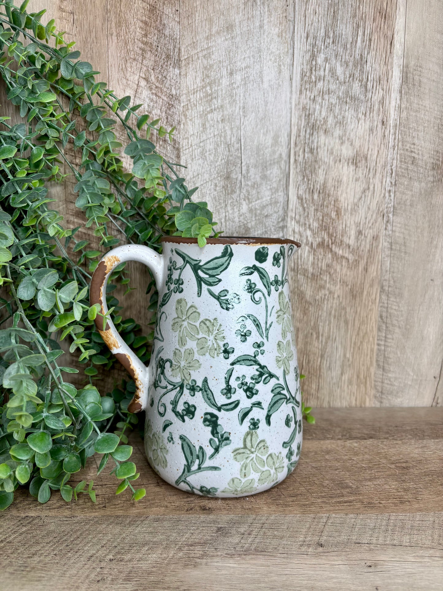 GREEN FLORAL PITCHER