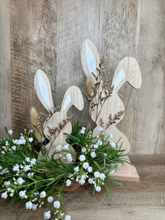 Wood Bunny with Foliage Sitter