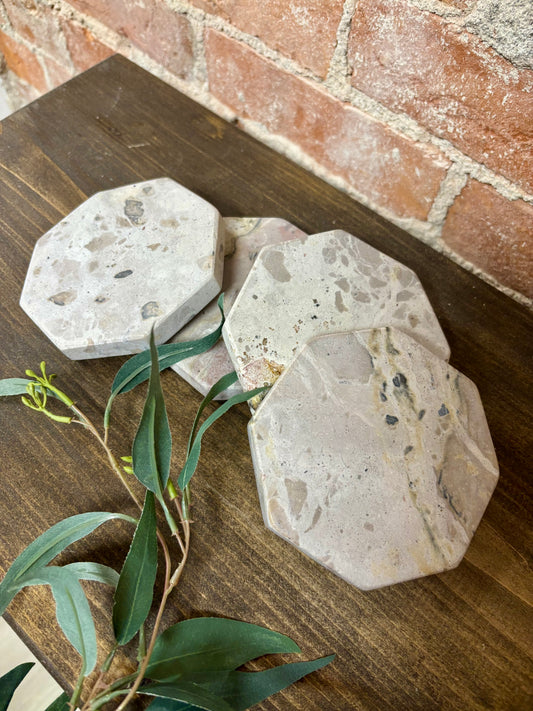 BEIGE MARBLE OCTAGON COASTERS