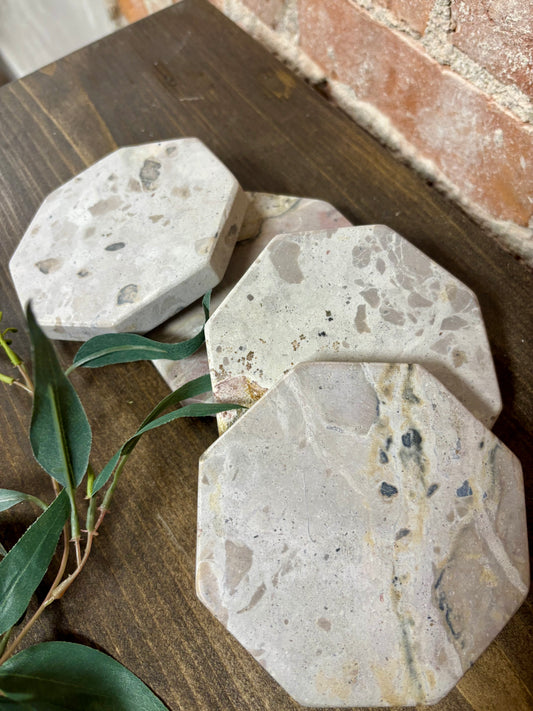 BEIGE MARBLE OCTAGON COASTERS