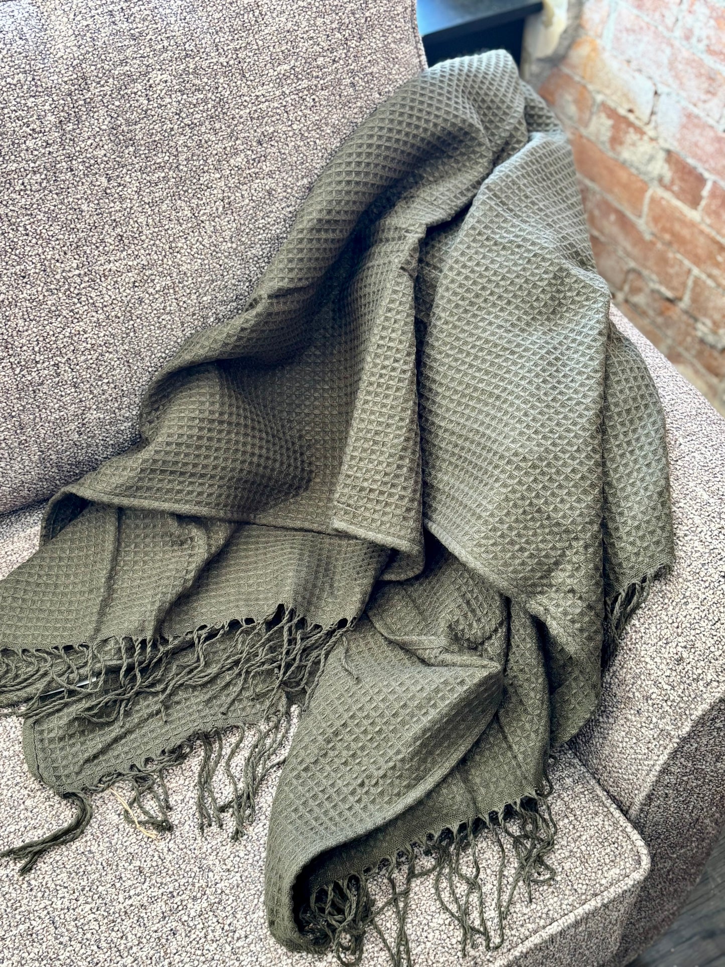 Olive Green Waffle Throw