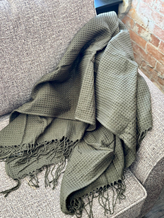 Olive Green Waffle Throw