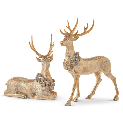 Gold Deer with Wreath (Set of 2)