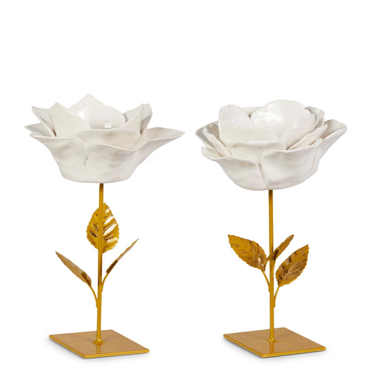 White and Gold Flower Candle Holder