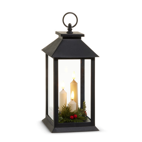 Lantern with Candle and Greenery