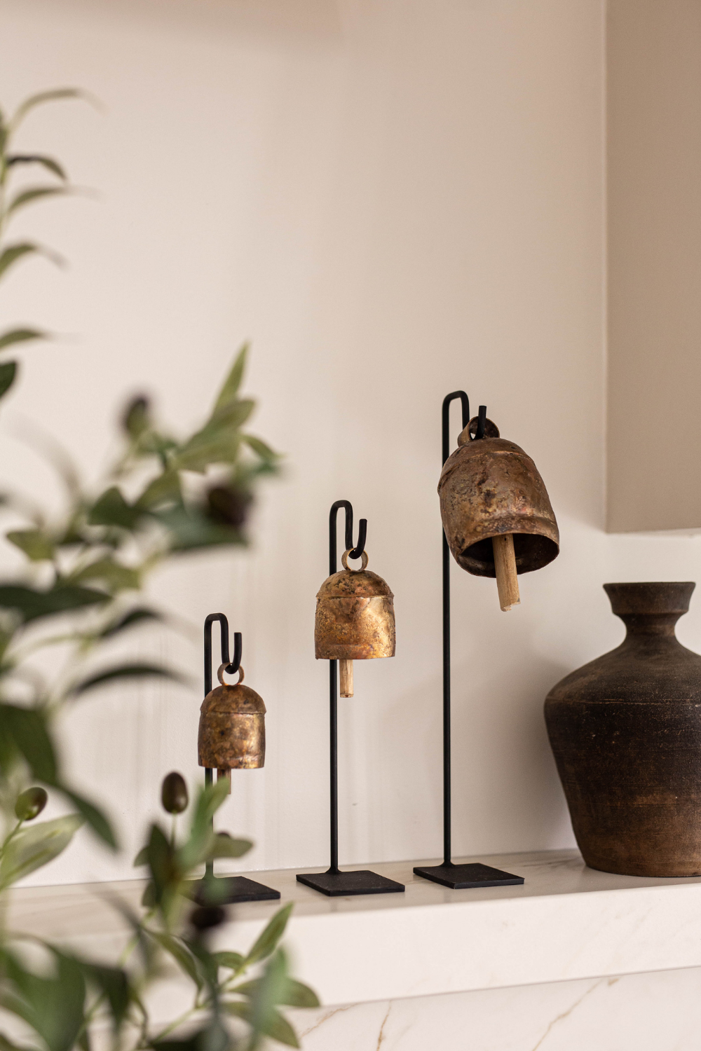 Vintage Inspired Iron Bell Stands Shelf Styling