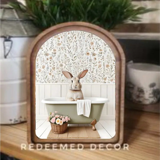 Arch Bunny in Tub Framed Art