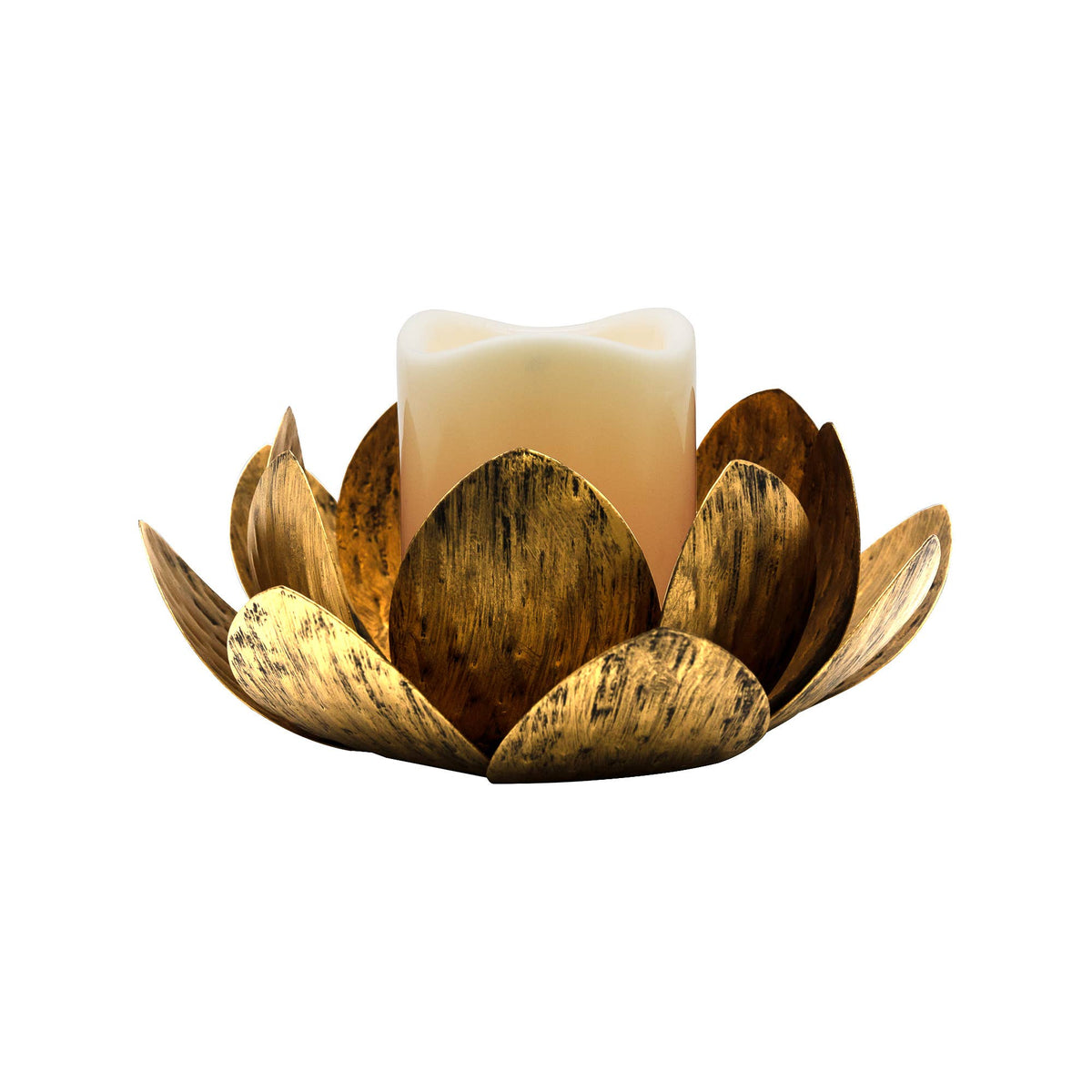 Gold Leaf Metal Candleholder with Battery Operated Candle