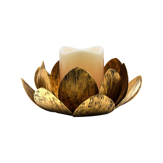 Gold Leaf Metal Candleholder with Battery Operated Candle