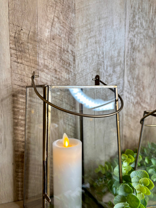 GLASS AND IRON HANGING LANTERN