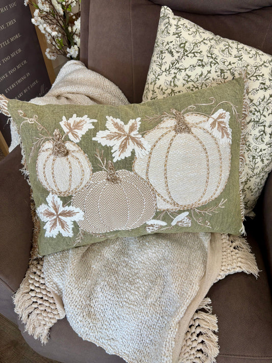 14 X 20 AUTUMN PUMPKINS GREEN PILLOW