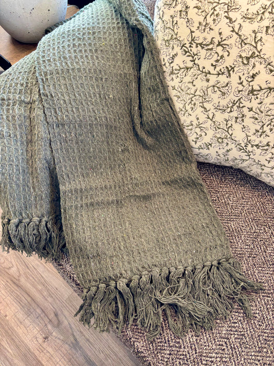 Green Textured Waffled Throw