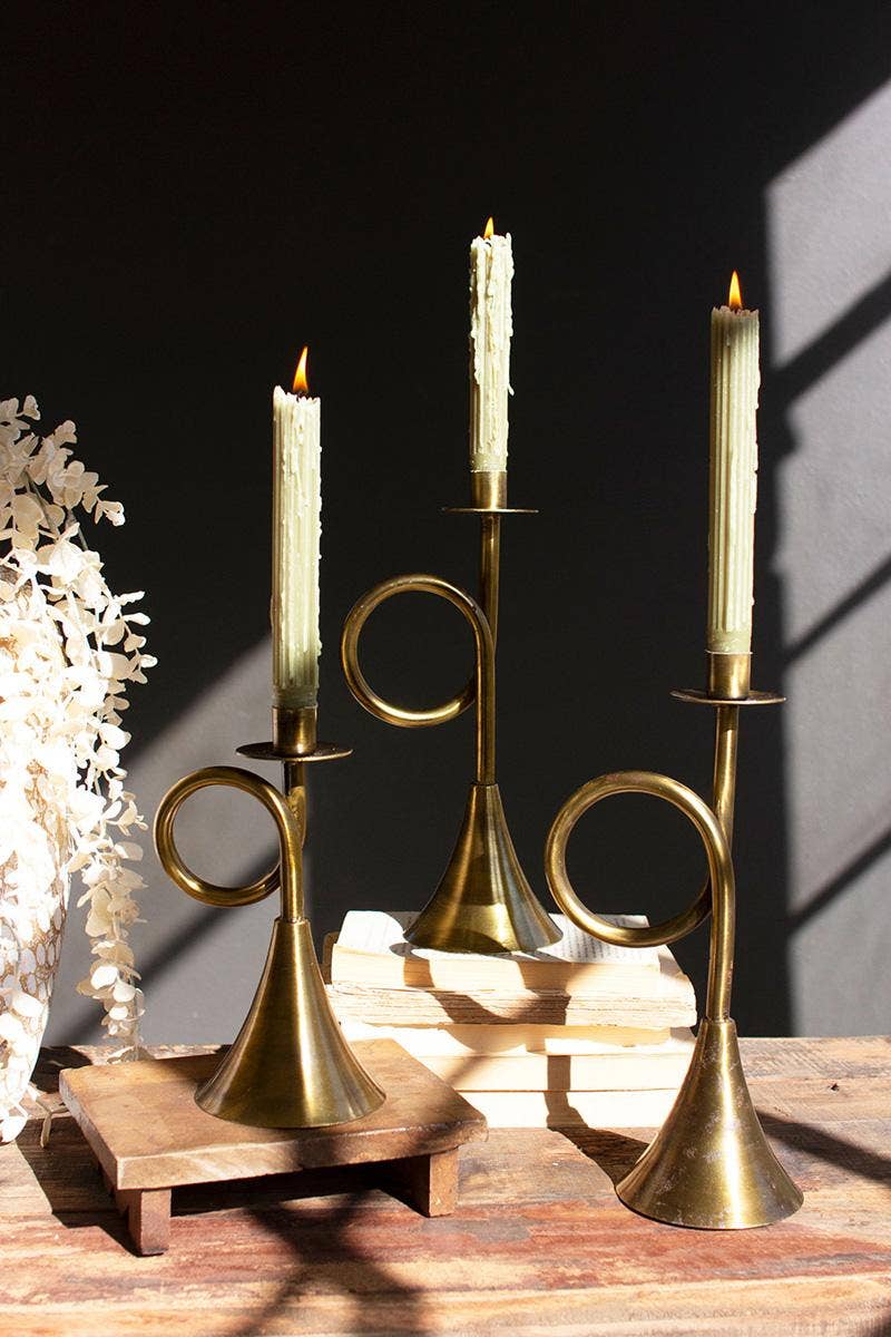S/3 BRASS TAPER CANDLE HOLDERS