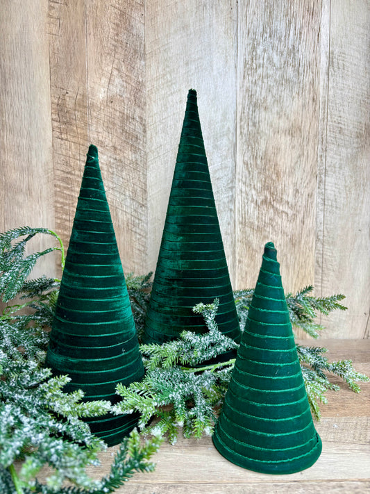 S/3 EMERALD VELVET CONE TREES