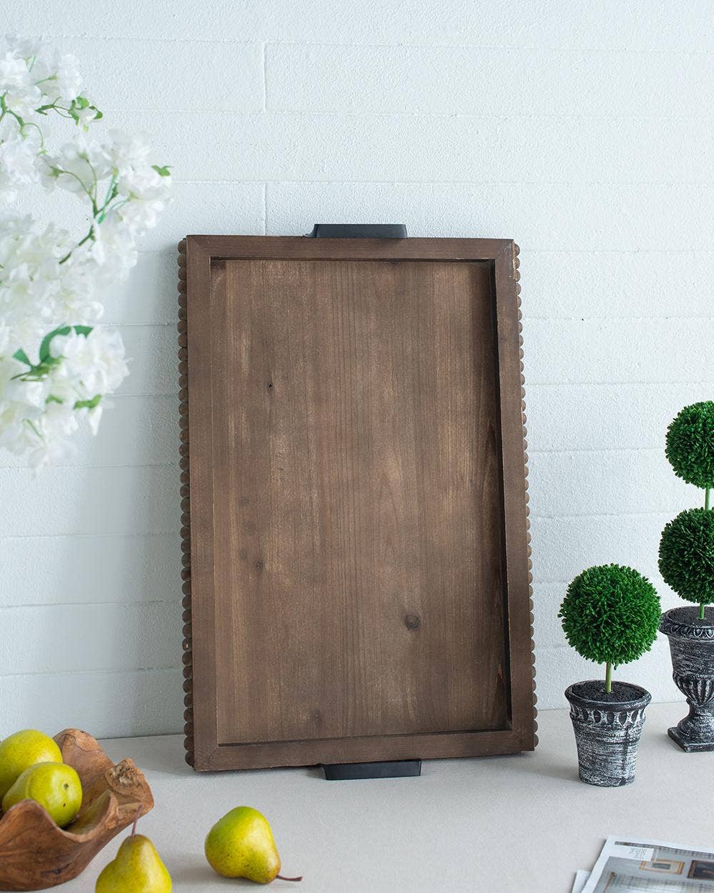 Rustic Beaded Wood Tray