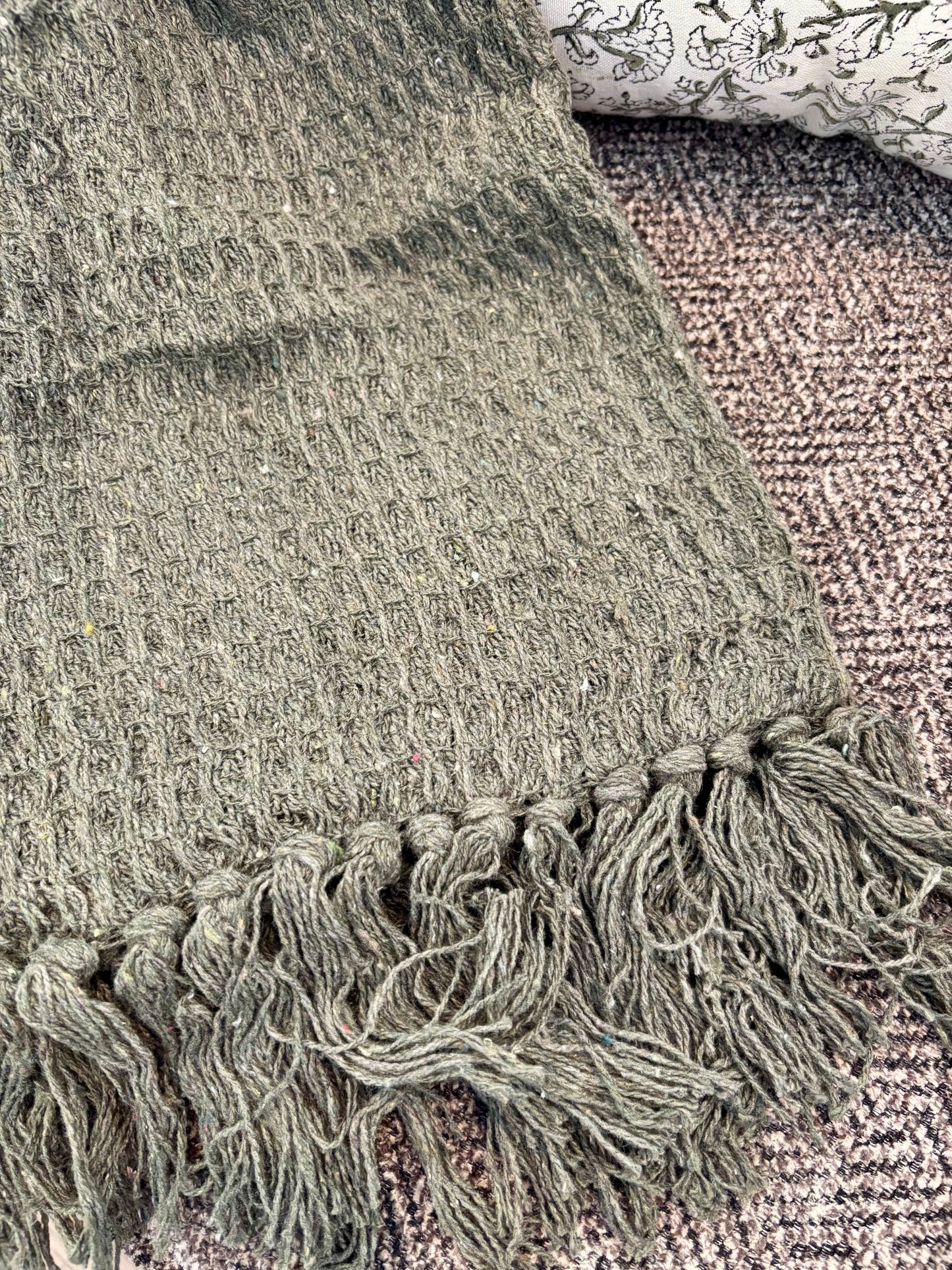 Green Textured Waffled Throw