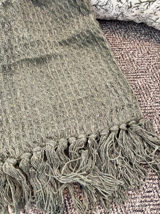 Green Textured Waffled Throw