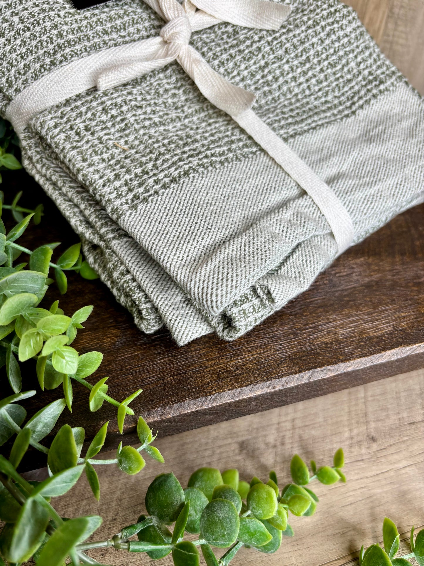 OLIVE WAFFLE TOWELS