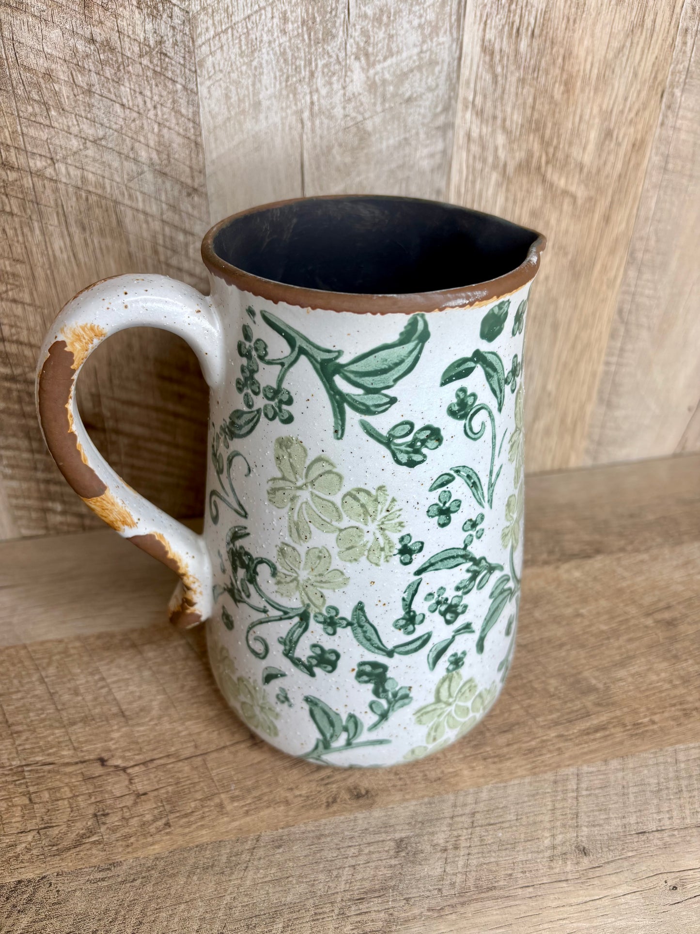 GREEN FLORAL PITCHER