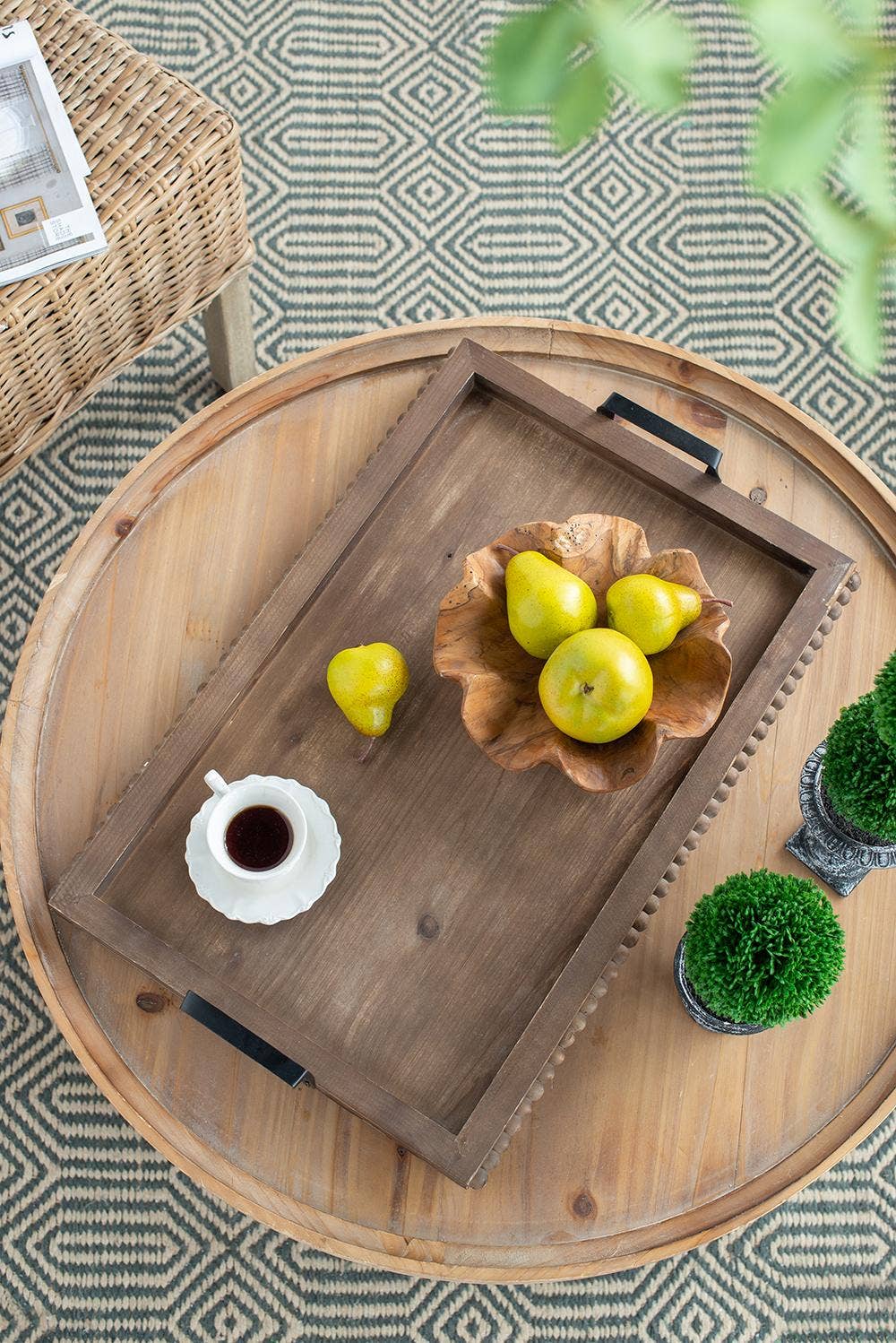 Rustic Beaded Wood Tray