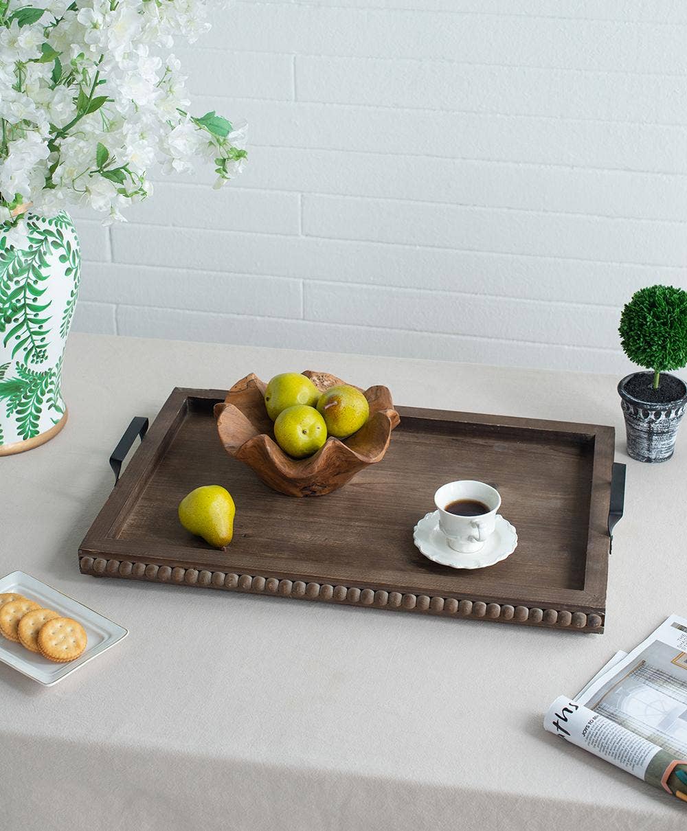 Rustic Beaded Wood Tray