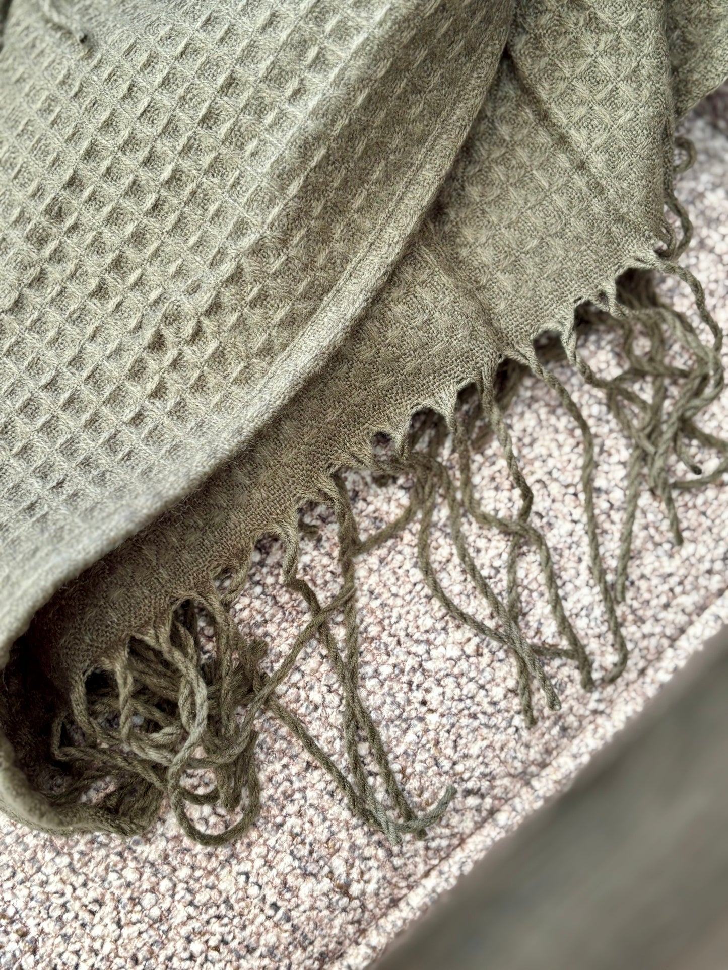 Olive Green Waffle Throw